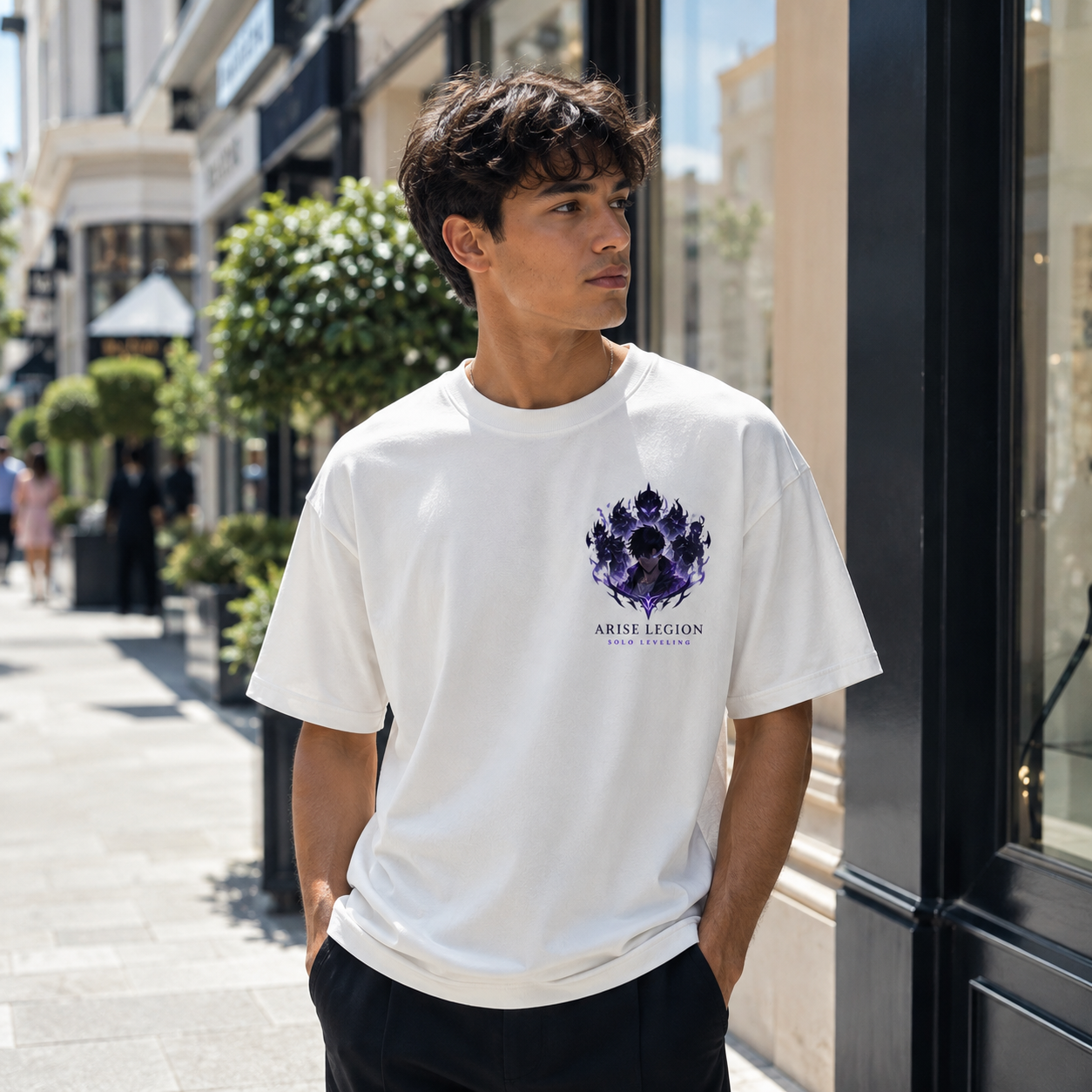 White t-shirt with Sung Jin-Woo Solo Leveling Arise Legion graphic – photo 4