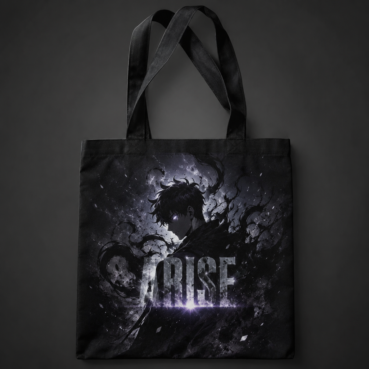 Black tote bag with Sung Jin-Woo Solo Leveling Arise Monochrome graphic – photo 1