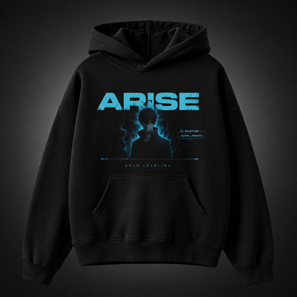 Black hoodie with Sung Jin-Woo Solo Leveling Arise Player Stats graphic – photo 2