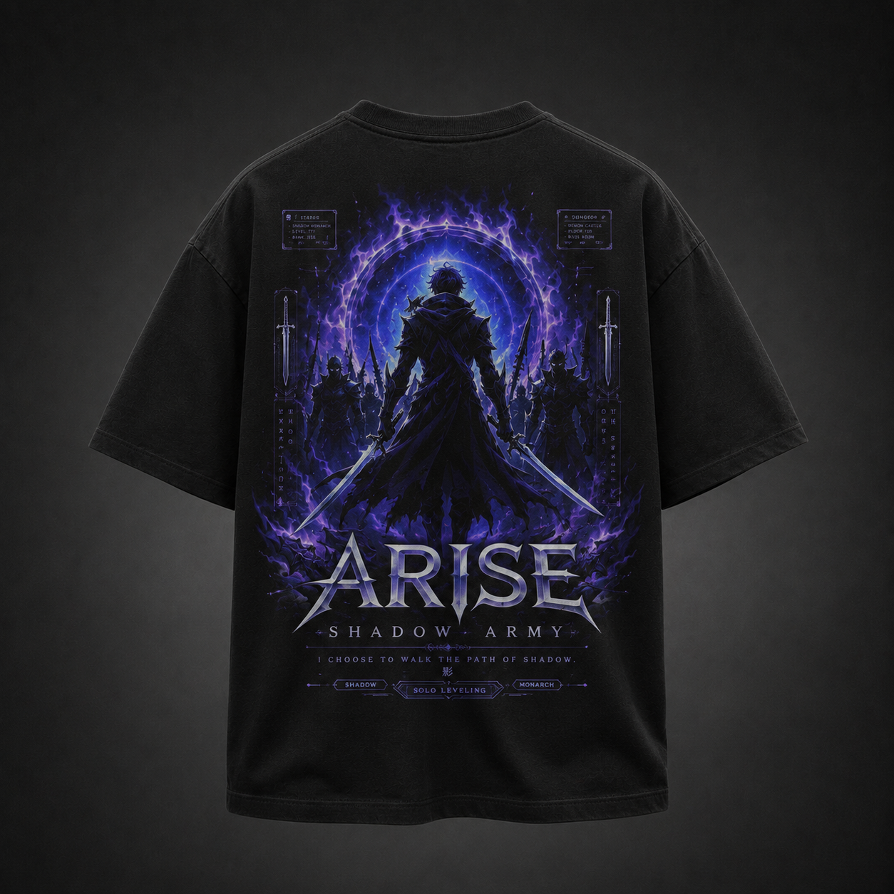 Black t-shirt with Sung Jin-Woo Solo Leveling Arise Shadow Army graphic – photo 1