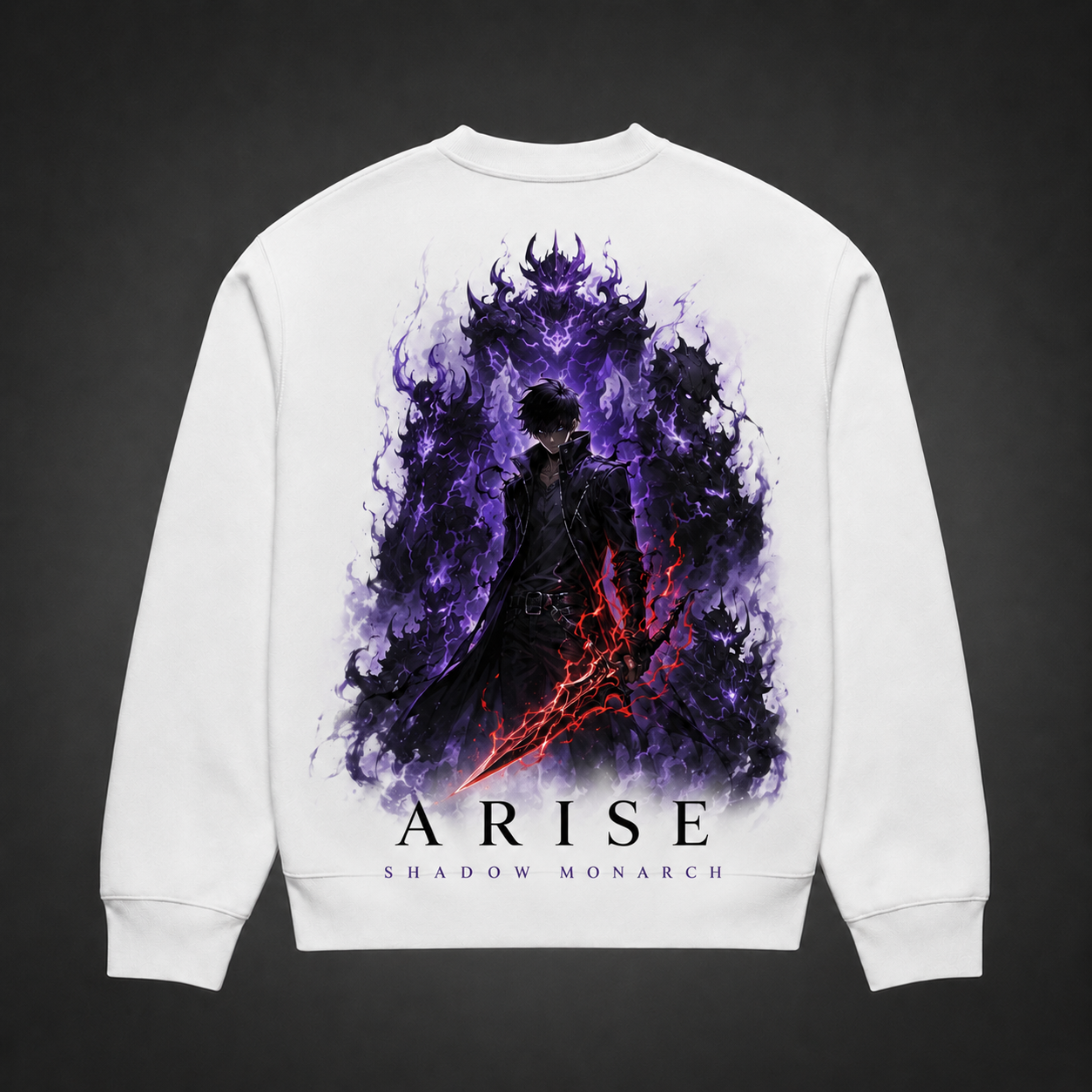 White sweatshirt with Sung Jin-Woo Solo Leveling Arise Shadow Monarch graphic – photo 1