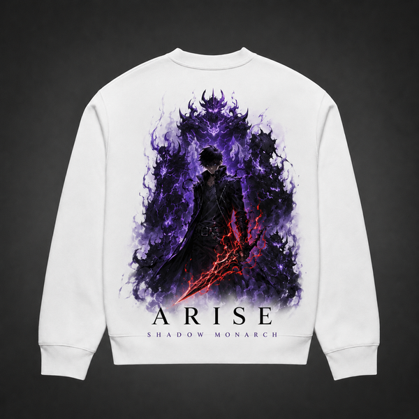 White sweatshirt with Sung Jin-Woo Solo Leveling Arise Shadow Monarch graphic – photo 1