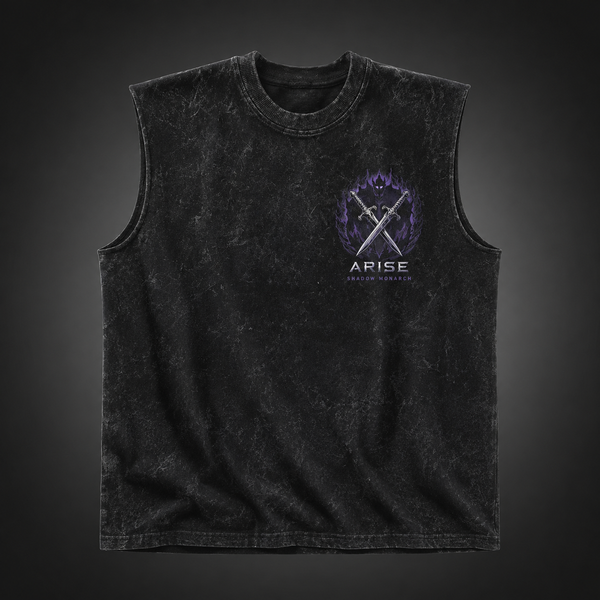 Washed black tank top with Sung Jin-Woo Solo Leveling Arise Shadow Monarch graphic – photo 2