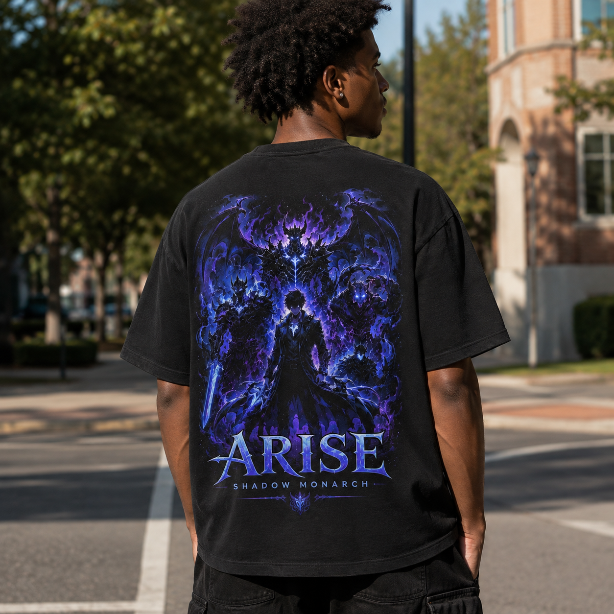Black t-shirt with Sung Jin-Woo Solo Leveling Arise Shadow Monarch graphic – photo 3