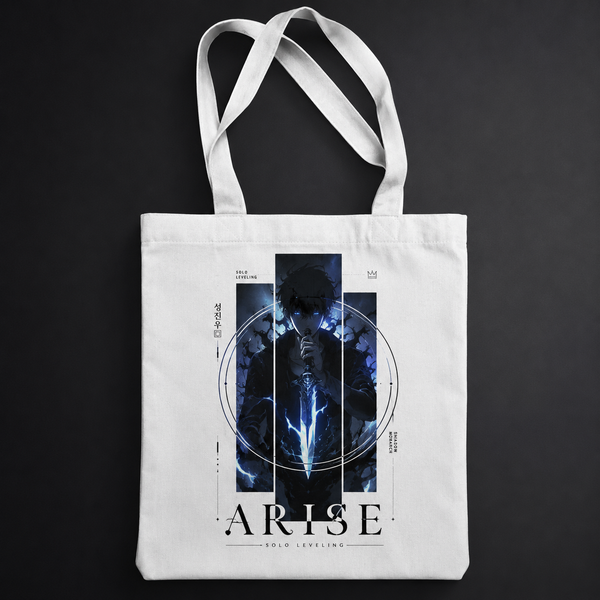 White tote bag with Sung Jin-Woo Solo Leveling Arise Sigil Circle graphic – photo 1