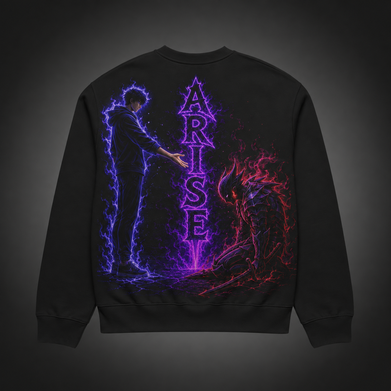Black sweatshirt with Sung Jin-Woo Solo Leveling Arise Summoning graphic – photo 1