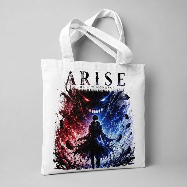 White tote bag with Sung Jin-Woo Solo Leveling Between Two Forces graphic – photo 2