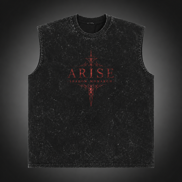 Washed black tank top with Sung Jin-Woo Solo Leveling Crimson Arise graphic – photo 2