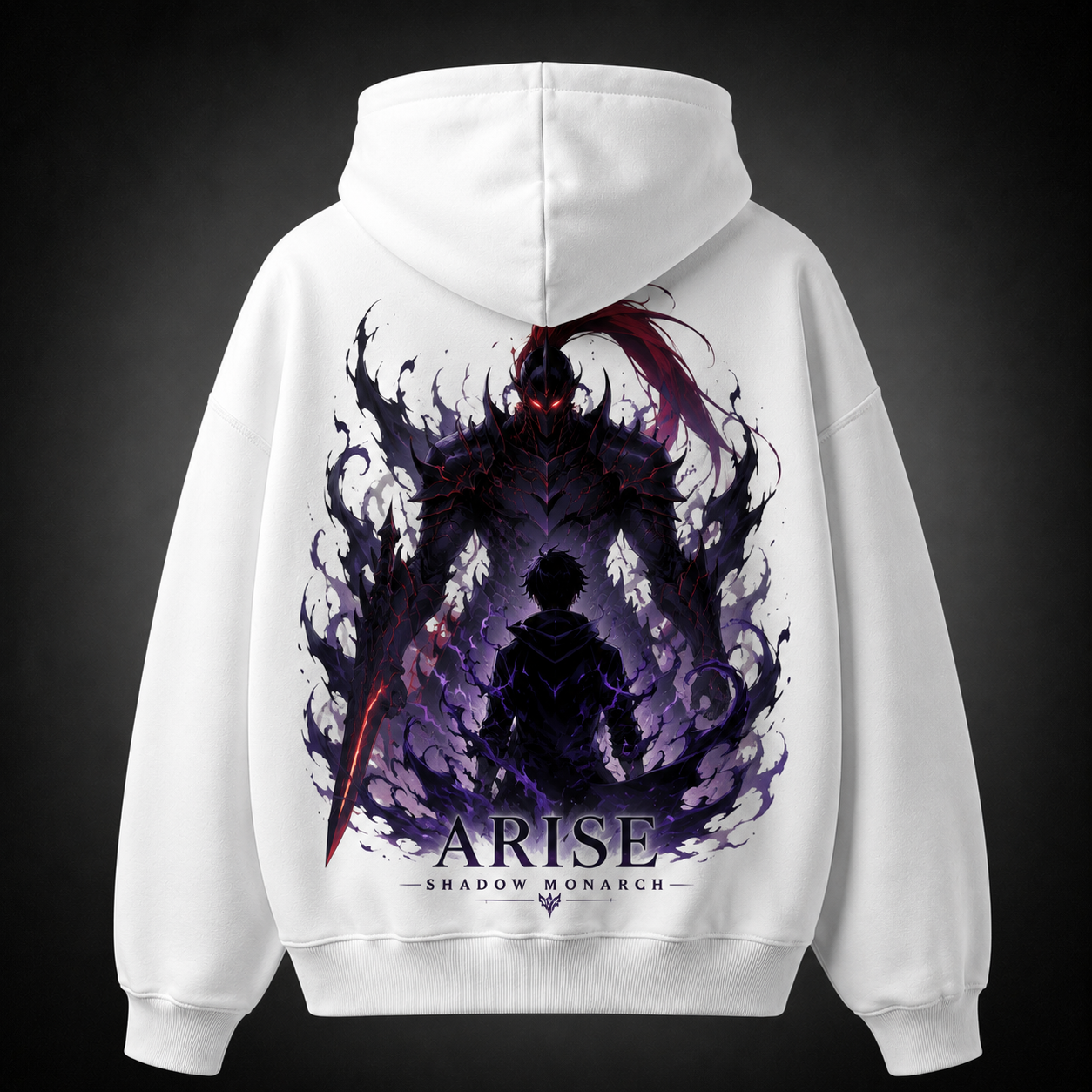 White hoodie with Sung Jin-Woo Solo Leveling Crimson Shadow Sovereign graphic – photo 1