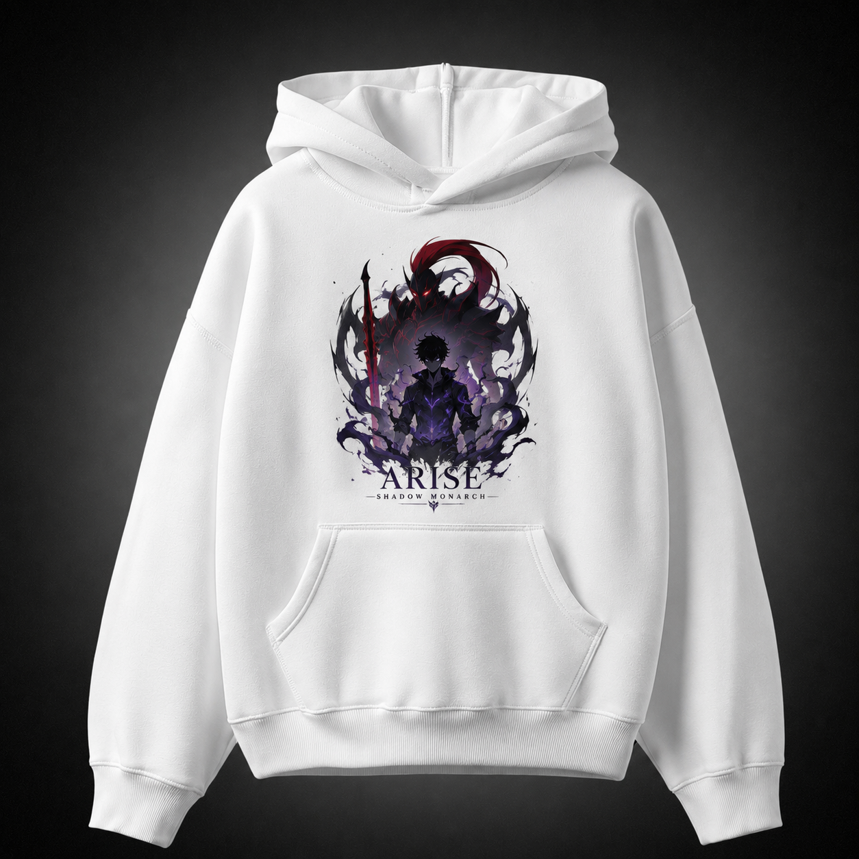White hoodie with Sung Jin-Woo Solo Leveling Crimson Shadow Sovereign graphic – photo 2