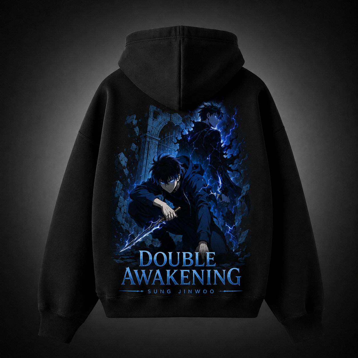 Black hoodie with Sung Jin-Woo Solo Leveling Double Awakening graphic – photo 1