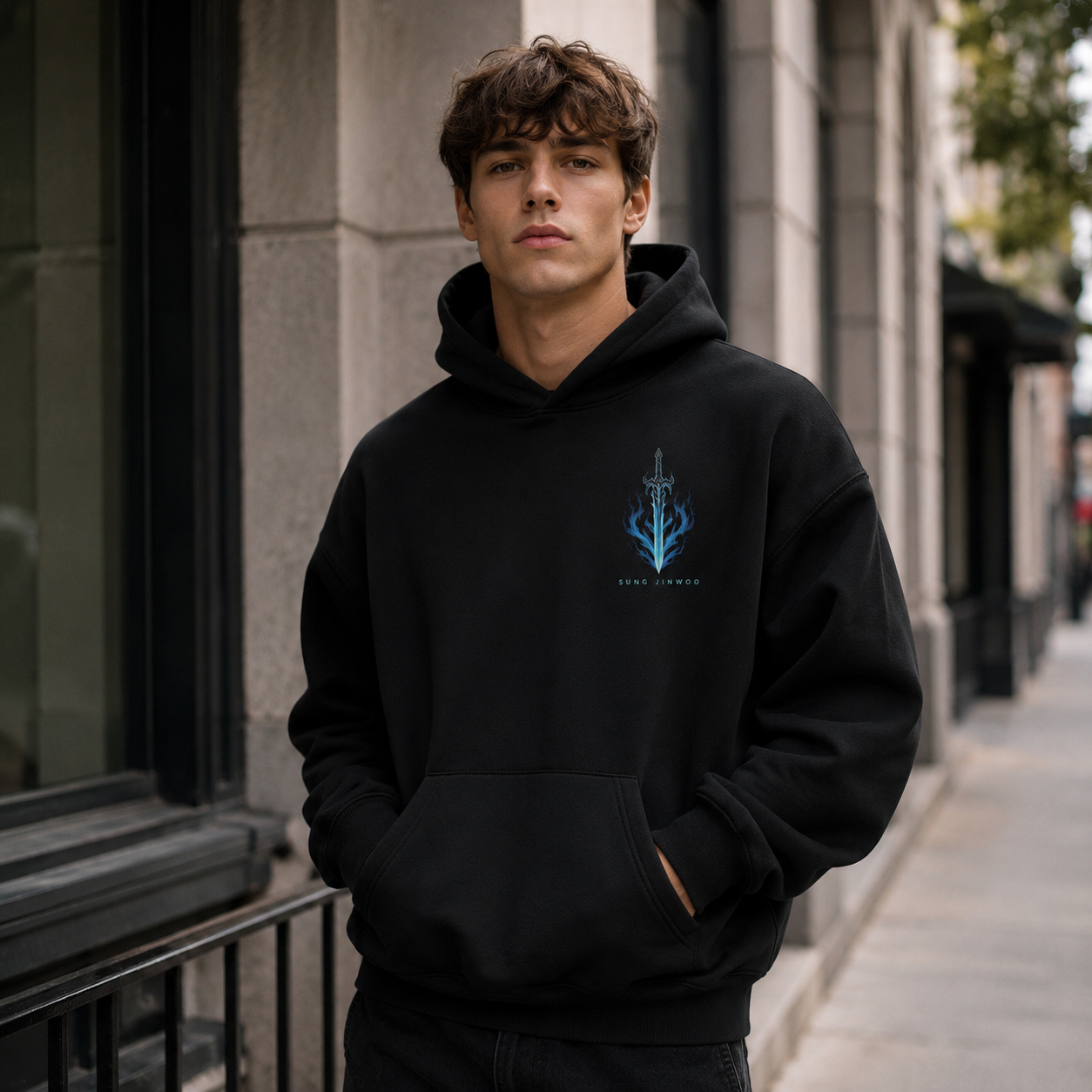 Black hoodie with Sung Jin-Woo Solo Leveling Double Awakening graphic – photo 4