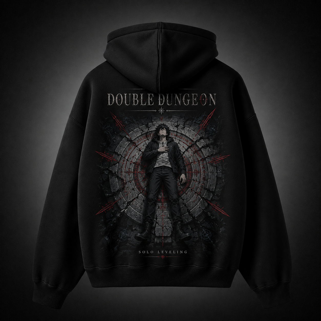Black hoodie with Sung Jin-Woo Solo Leveling Double Dungeon graphic – photo 1