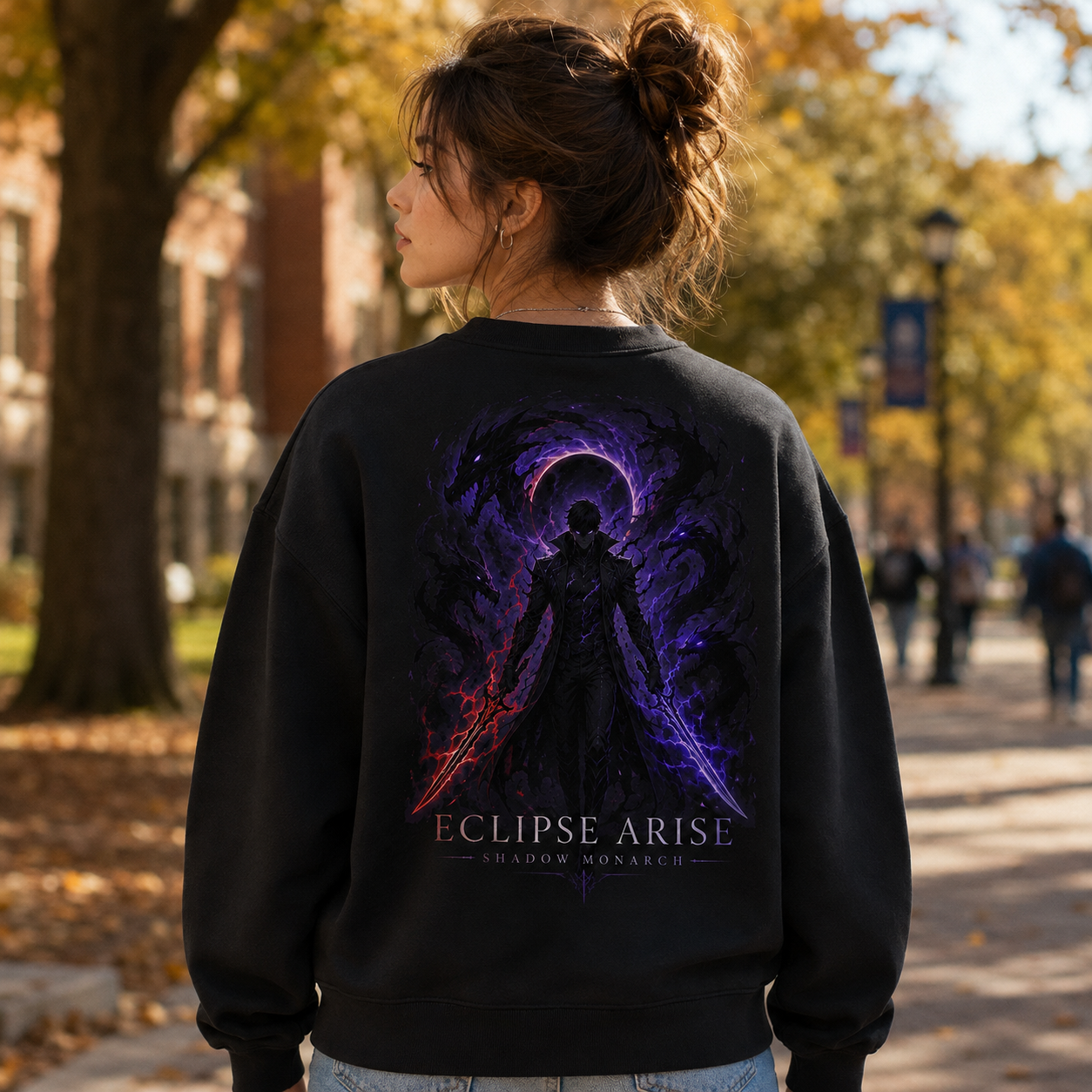 Black sweatshirt with Sung Jin-Woo Solo Leveling Eclipse Arise graphic – photo 3