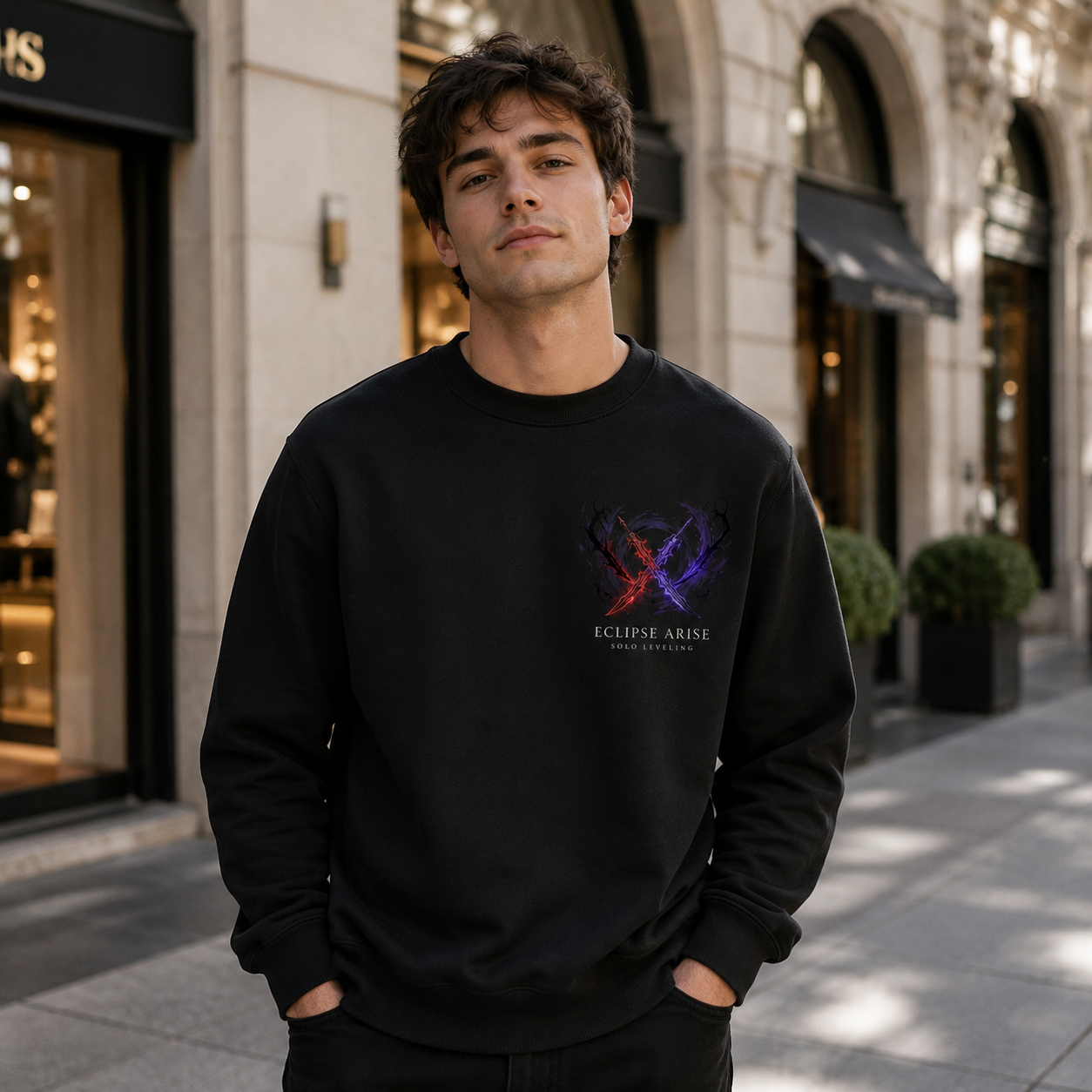 Black sweatshirt with Sung Jin-Woo Solo Leveling Eclipse Arise graphic – photo 4