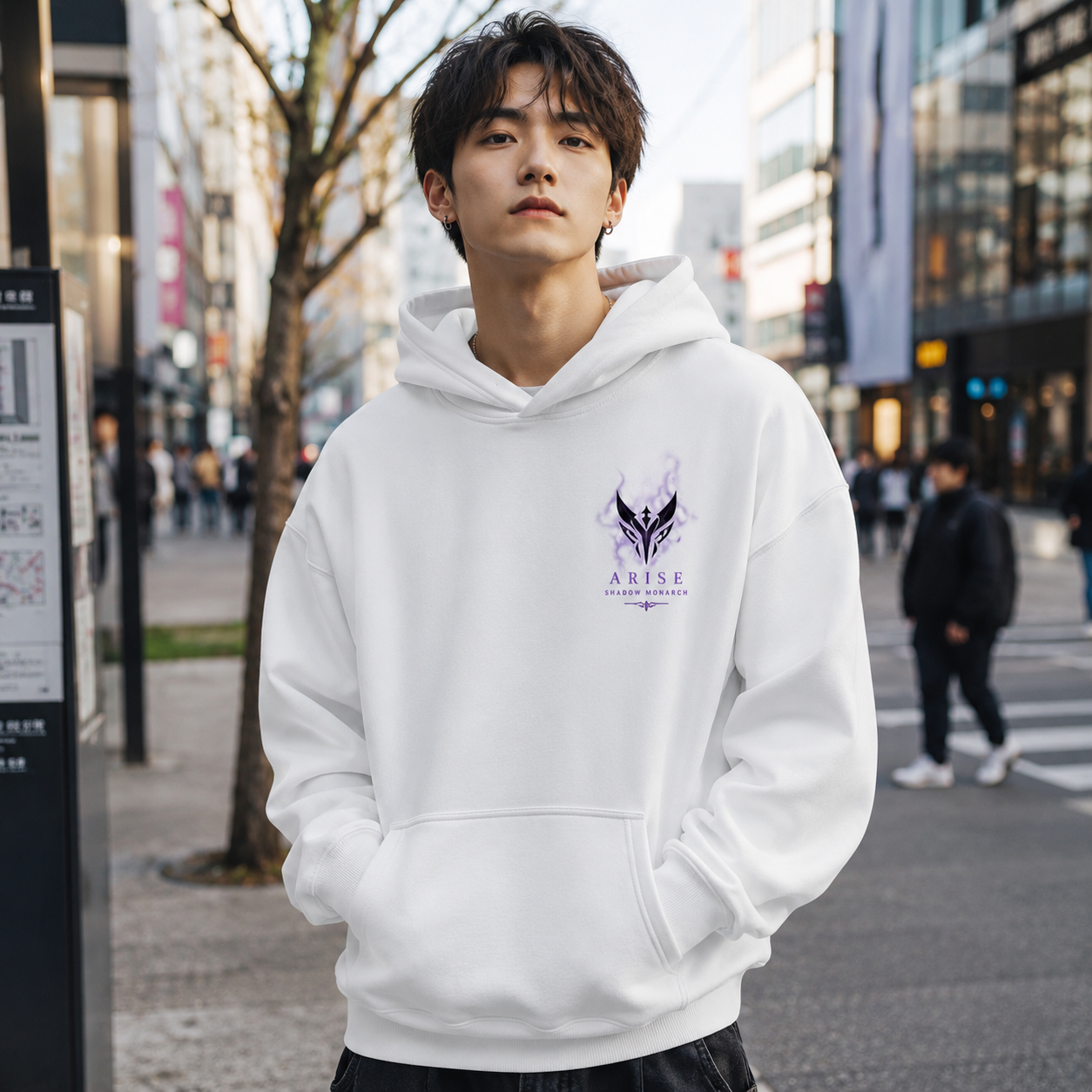 White hoodie with Sung Jin-Woo Solo Leveling He Who Overcame Death graphic – photo 4