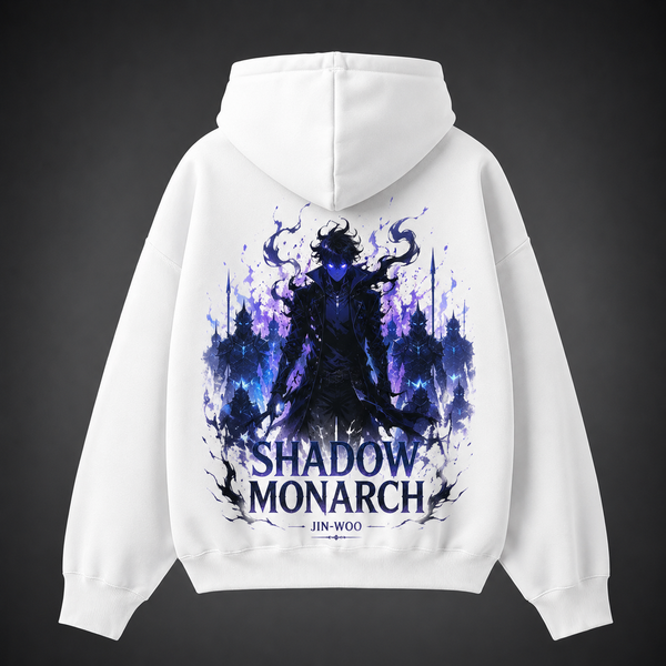 White hoodie with Sung Jin-Woo Solo Leveling Jin-Woo Shadow Monarch graphic – photo 1