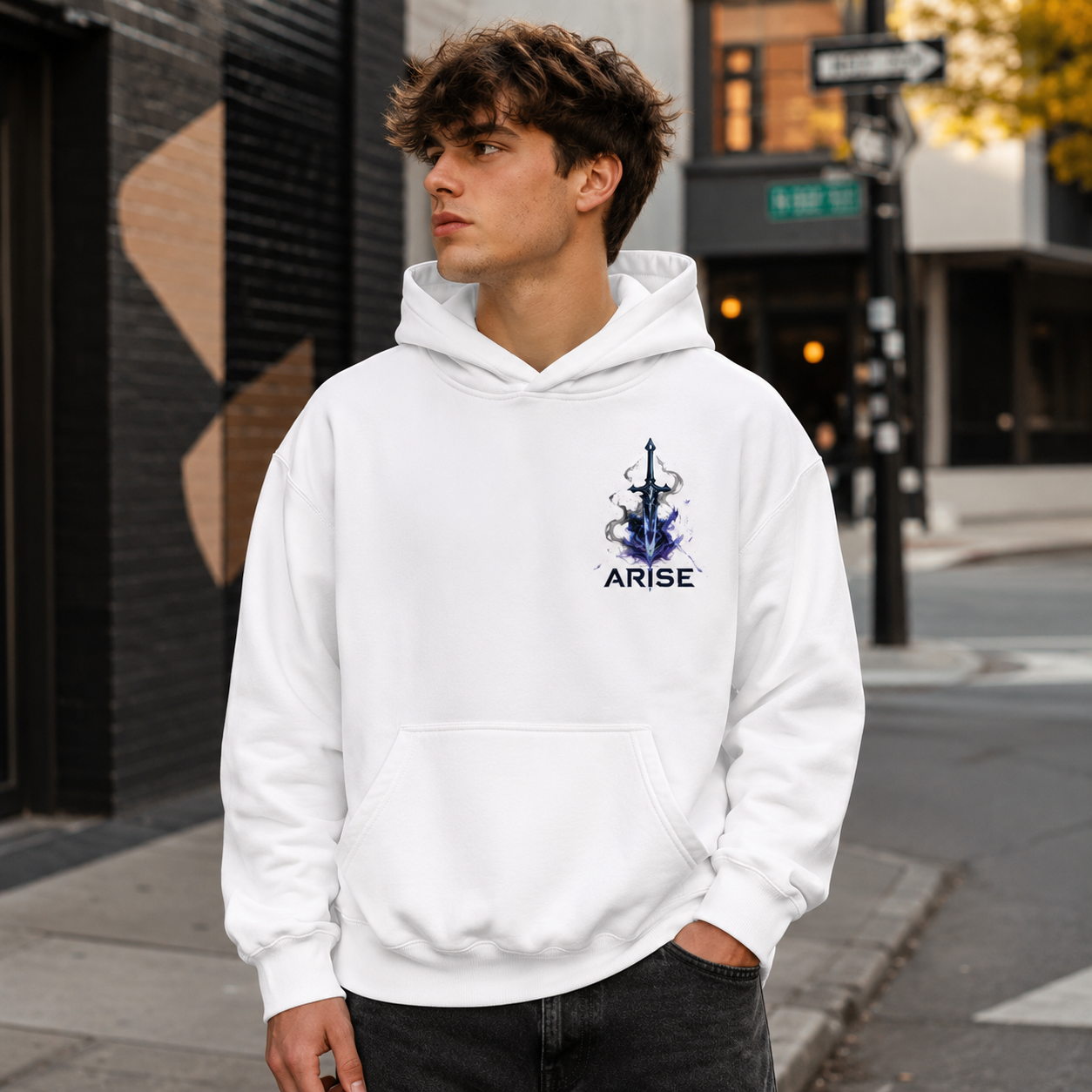White hoodie with Sung Jin-Woo Solo Leveling Jin-Woo Shadow Monarch graphic – photo 4
