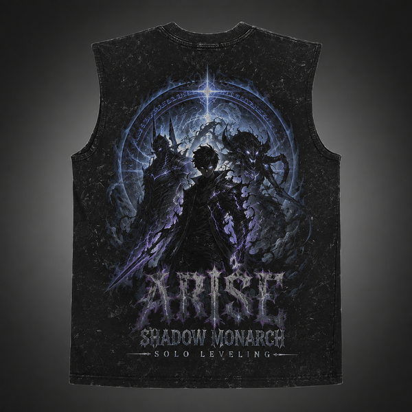 Washed black tank top with Sung Jin-Woo Solo Leveling Monarch Ascension graphic – photo 1