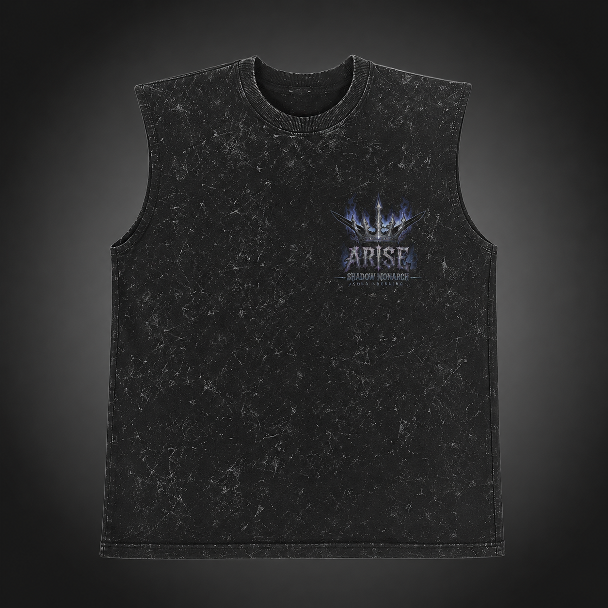 Washed black tank top with Sung Jin-Woo Solo Leveling Monarch Ascension graphic – photo 2
