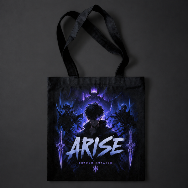 Black tote bag with Sung Jin-Woo Solo Leveling Monarch Ascension graphic – photo 1