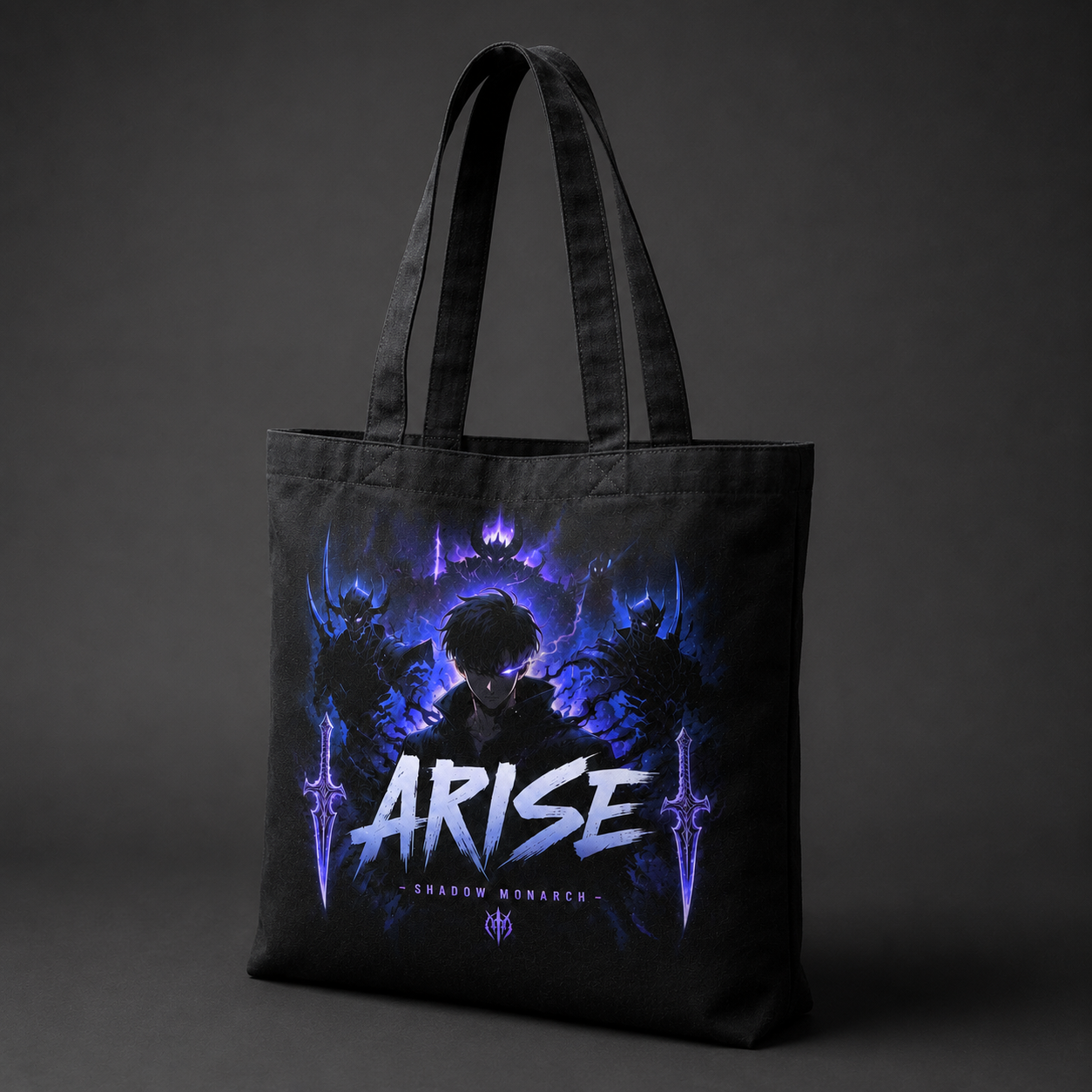 Black tote bag with Sung Jin-Woo Solo Leveling Monarch Ascension graphic – photo 2