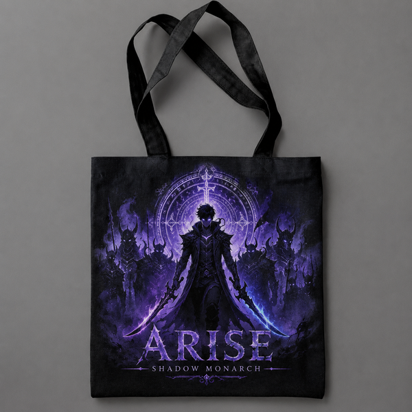 Black tote bag with Sung Jin-Woo Solo Leveling Monarch Of Shadows graphic – photo 1