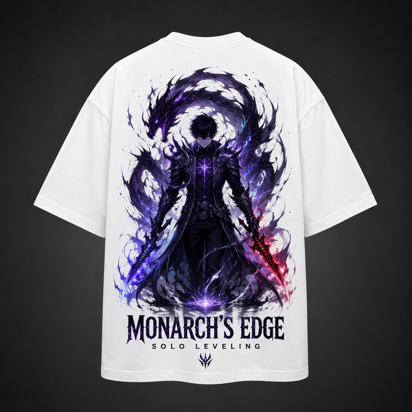 White t-shirt with Sung Jin-Woo Solo Leveling Monarch's Edge graphic – photo 1