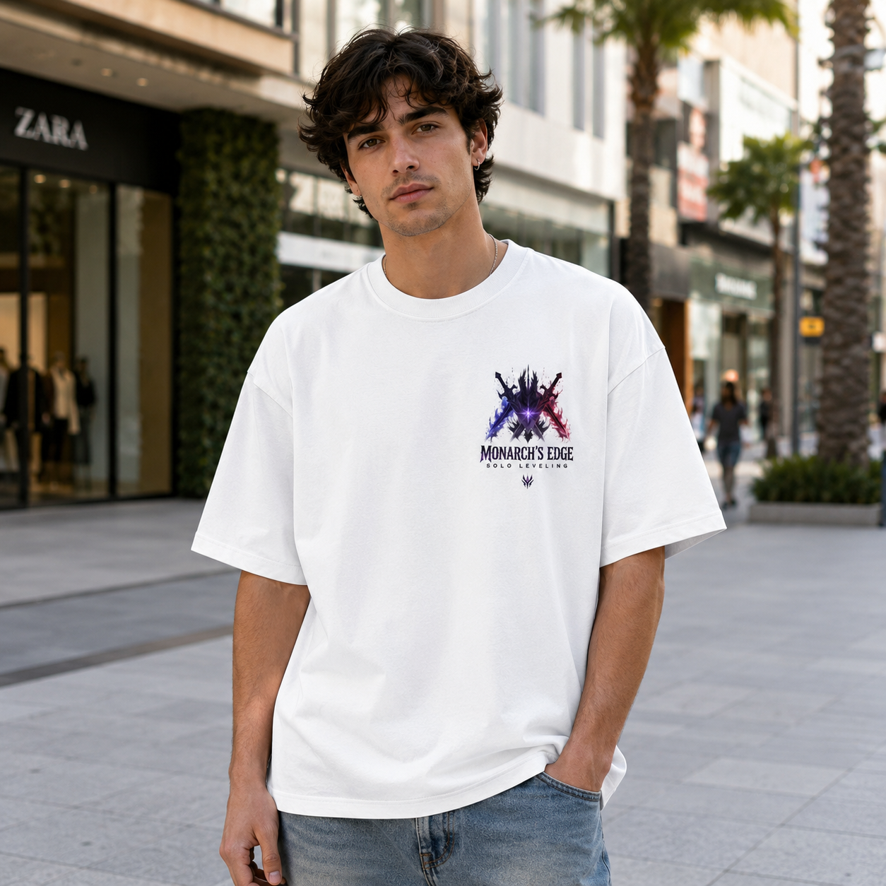 White t-shirt with Sung Jin-Woo Solo Leveling Monarch's Edge graphic – photo 4