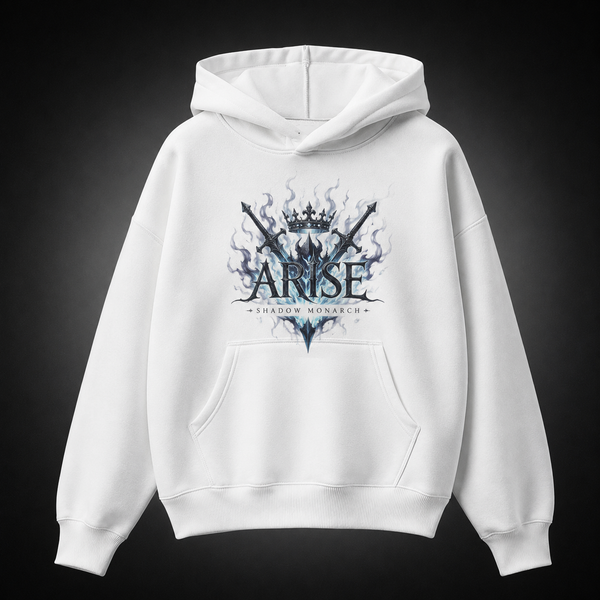 White hoodie with Sung Jin-Woo Solo Leveling Monarch Shadow Army graphic – photo 2
