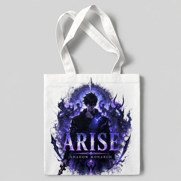 White tote bag with Sung Jin-Woo Solo Leveling Rise Of The King graphic – photo 1