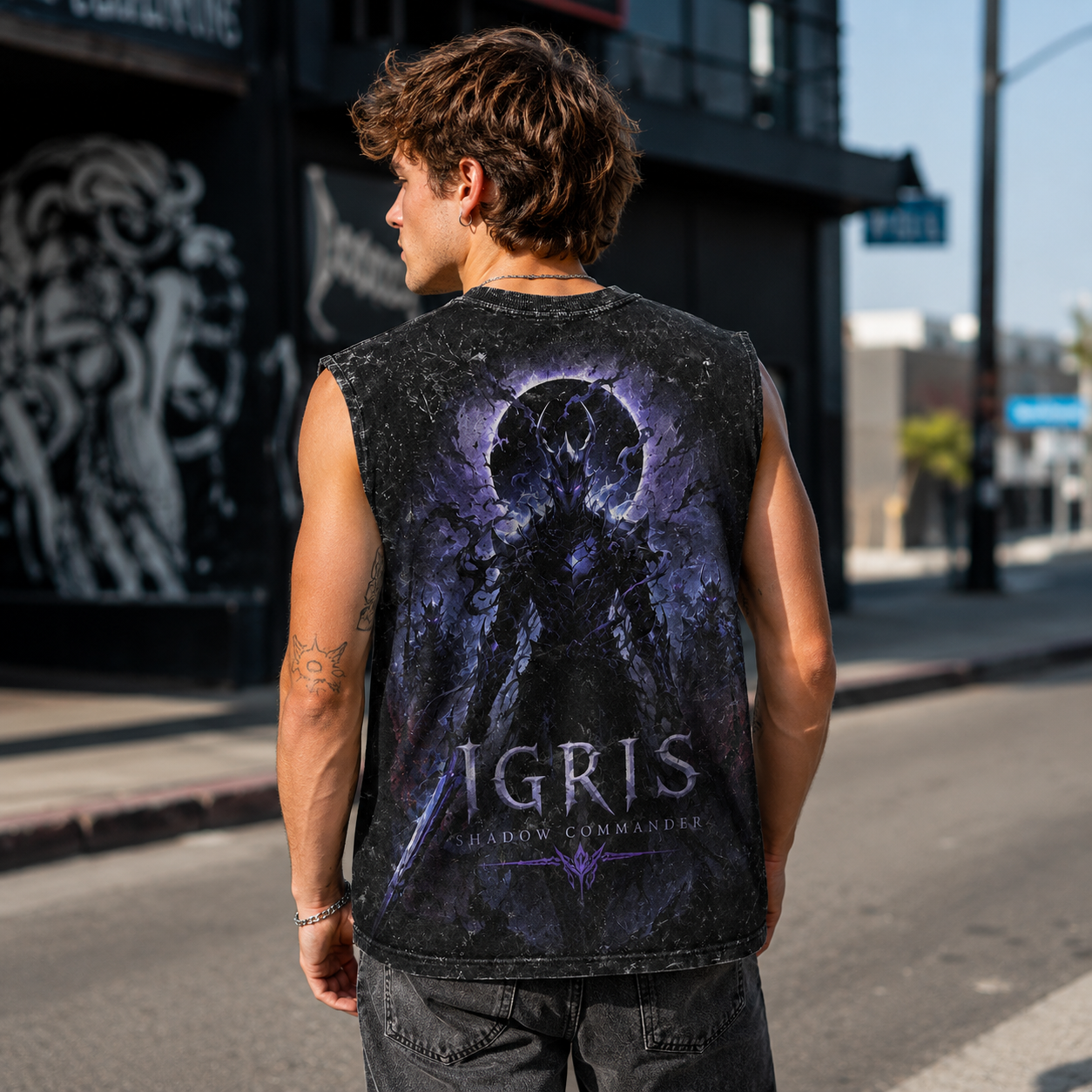 Washed black tank top with Sung Jin-Woo Solo Leveling Rise Of The Monarch graphic – photo 3