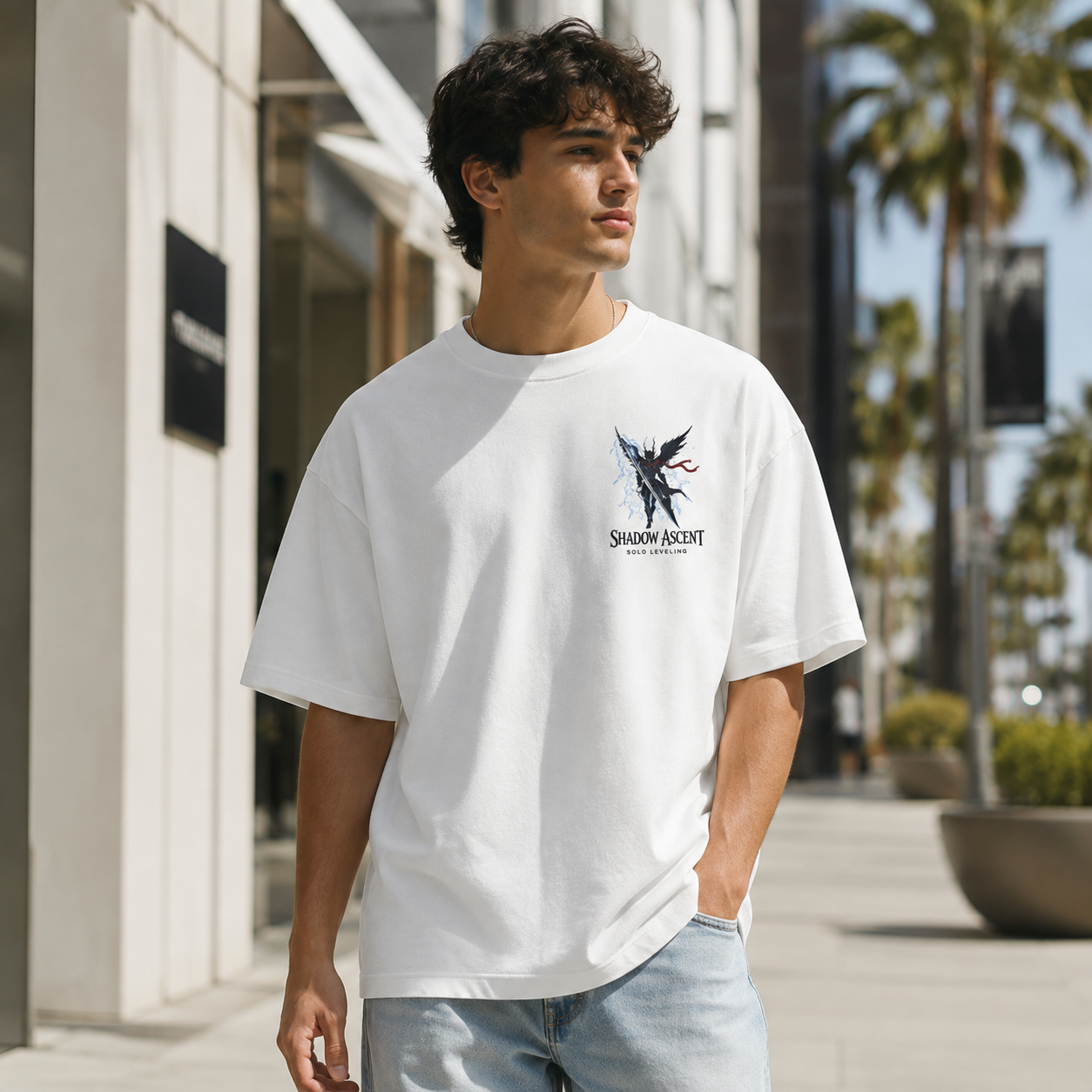 White t-shirt with Sung Jin-Woo Solo Leveling Shadow Ascent graphic – photo 4