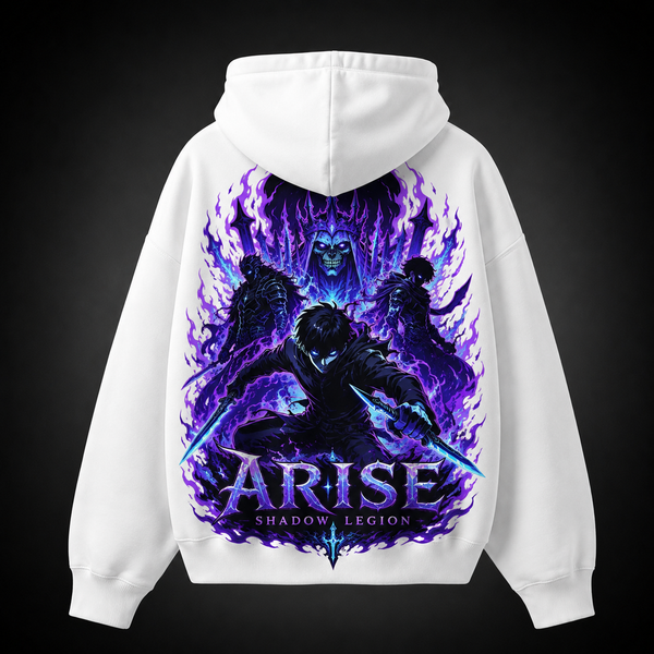 White hoodie with Sung Jin-Woo Solo Leveling Shadow Legion graphic – photo 1