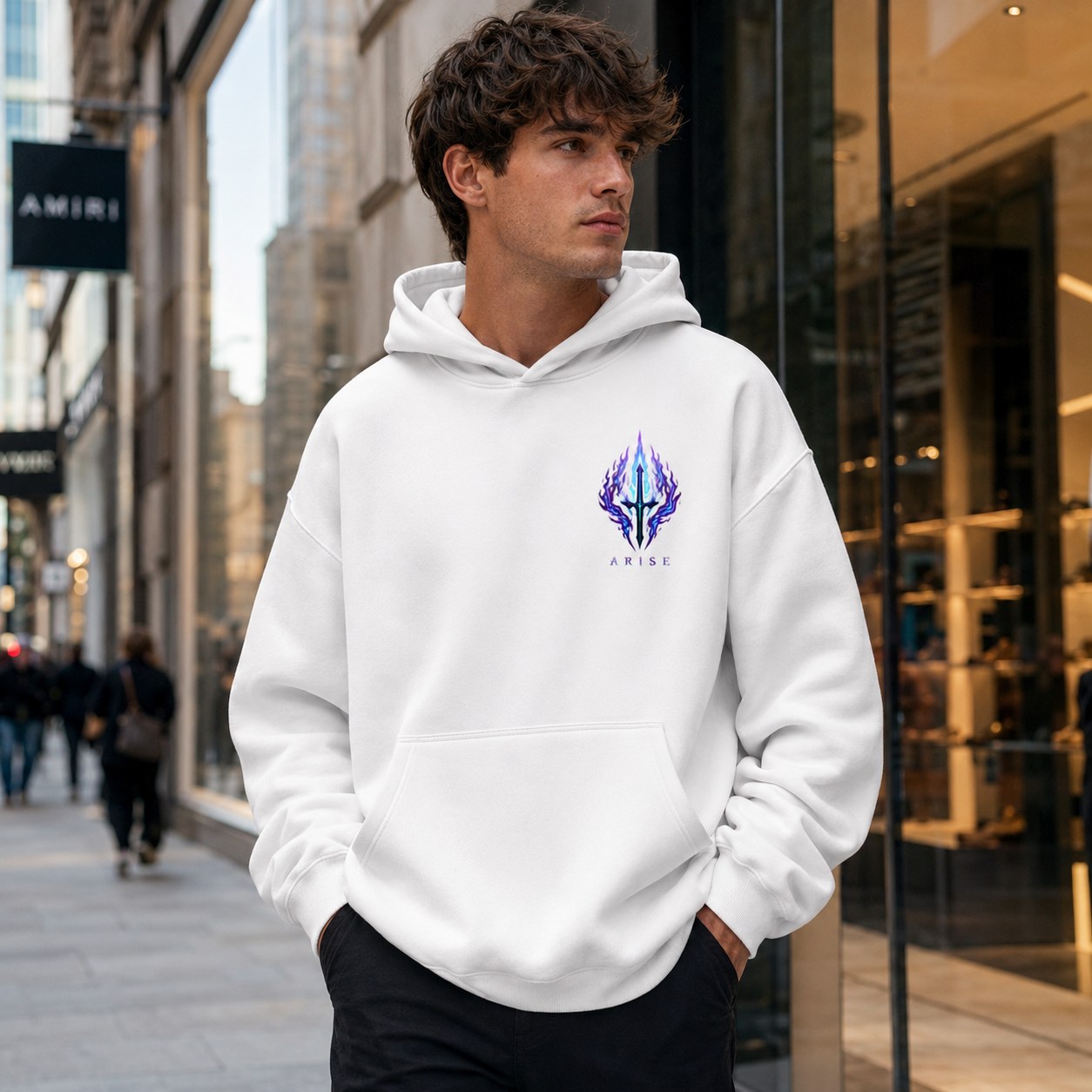 White hoodie with Sung Jin-Woo Solo Leveling Shadow Legion graphic – photo 4