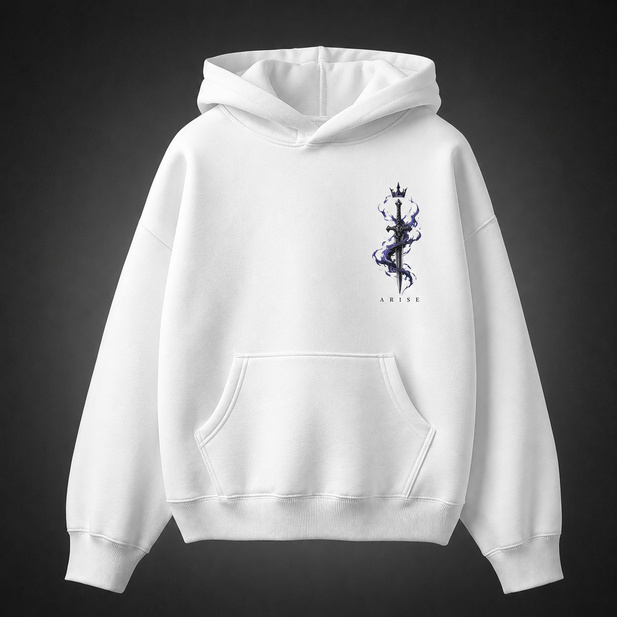 White hoodie with Sung Jin-Woo Solo Leveling Shadow Monarch Arise graphic – photo 2