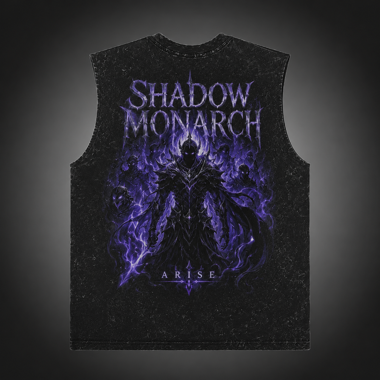 Washed black tank top with Sung Jin-Woo Solo Leveling Shadow Monarch Arise graphic – photo 1