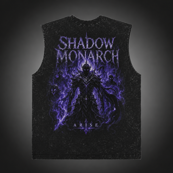 Washed black tank top with Sung Jin-Woo Solo Leveling Shadow Monarch Arise graphic – photo 1