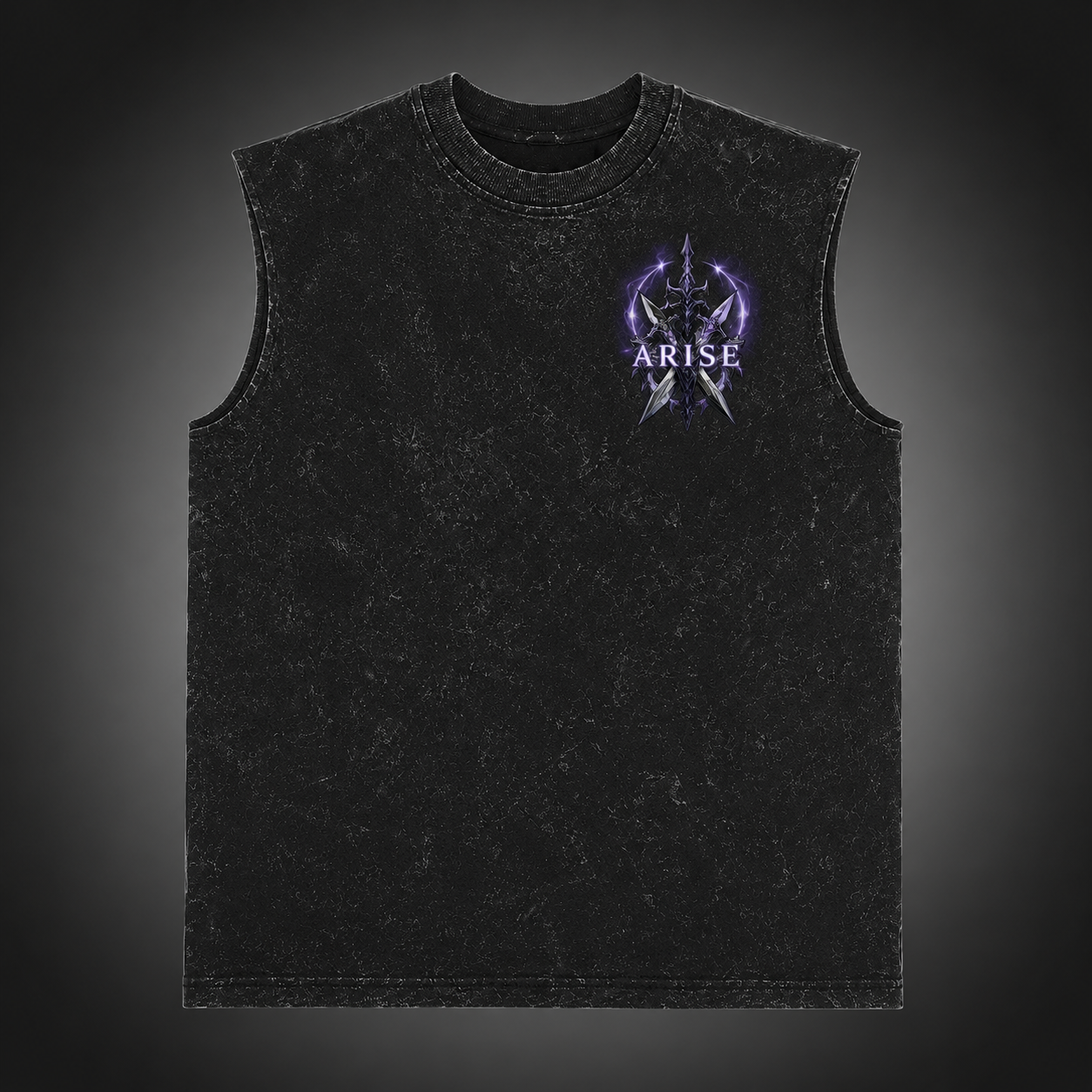 Washed black tank top with Sung Jin-Woo Solo Leveling Shadow Monarch Arise graphic – photo 2