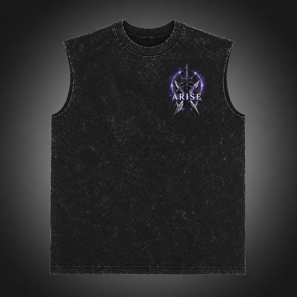 Washed black tank top with Sung Jin-Woo Solo Leveling Shadow Monarch Arise graphic – photo 2