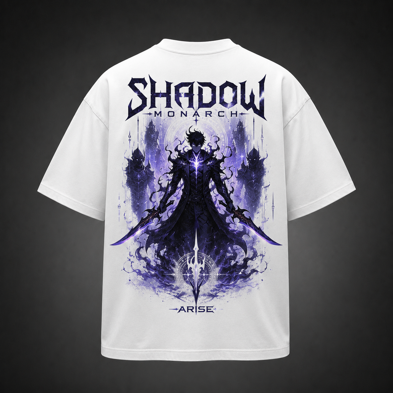 White t-shirt with Sung Jin-Woo Solo Leveling Shadow Monarch Arise graphic – photo 1