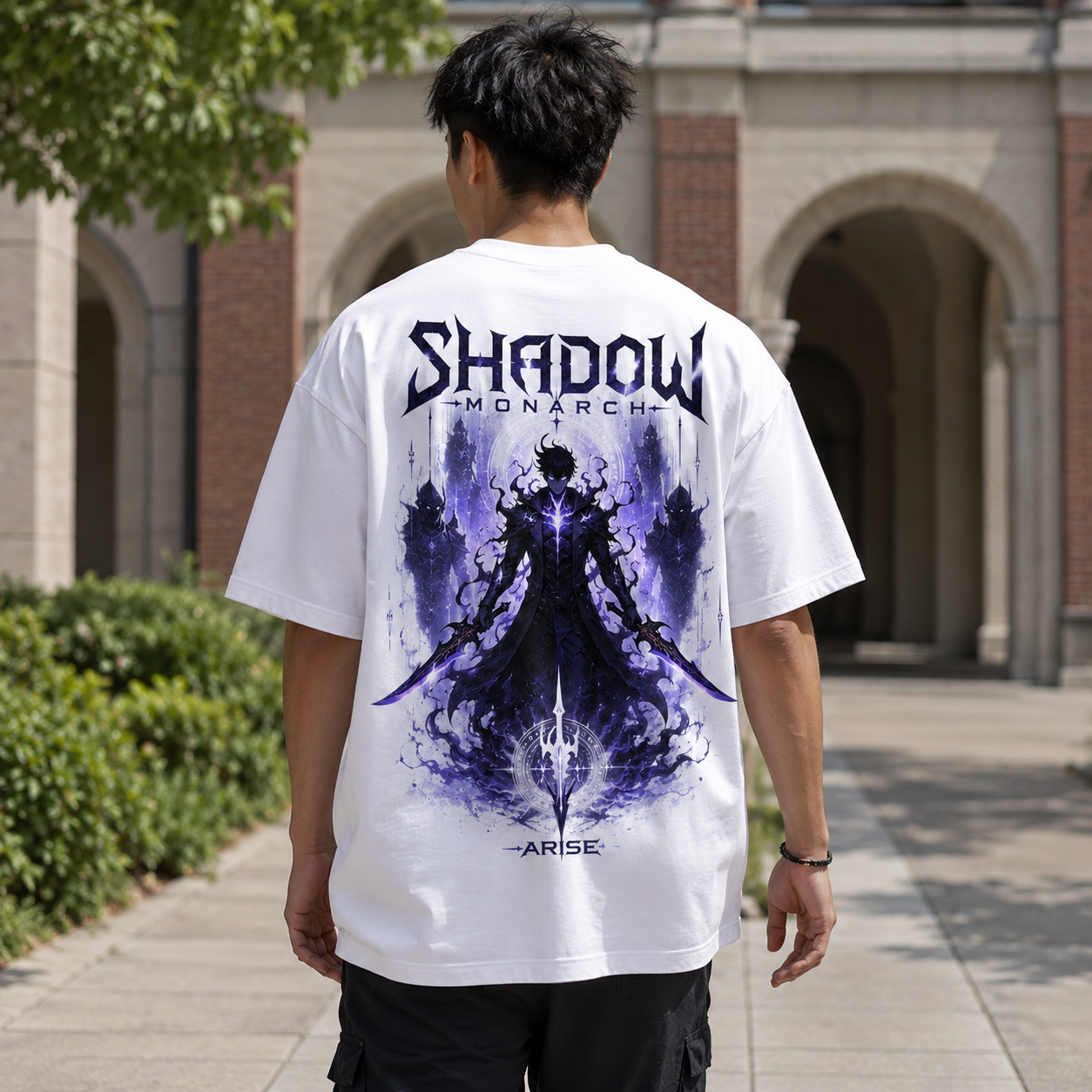 White t-shirt with Sung Jin-Woo Solo Leveling Shadow Monarch Arise graphic – photo 3