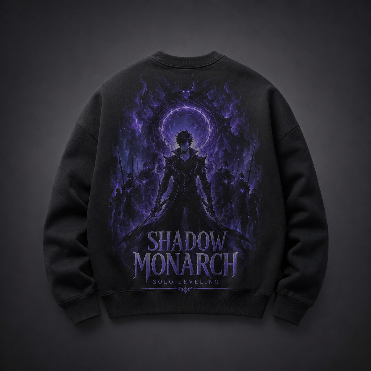 Black sweatshirt with Sung Jin-Woo Solo Leveling Shadow Monarch graphic – photo 1
