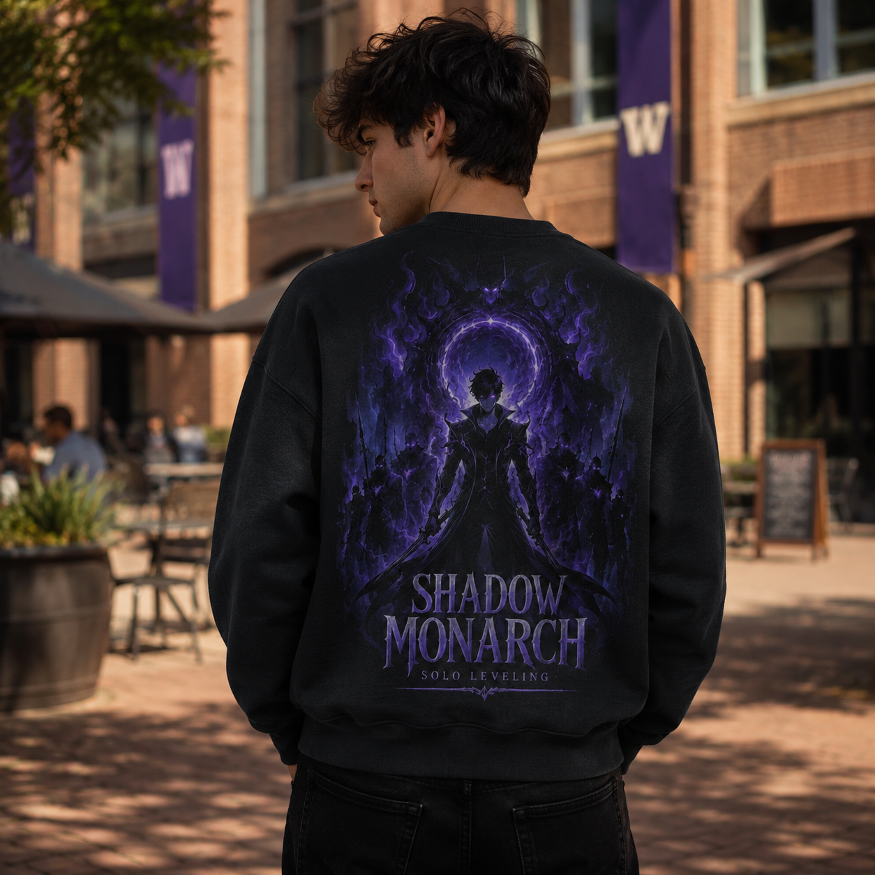Black sweatshirt with Sung Jin-Woo Solo Leveling Shadow Monarch graphic – photo 3