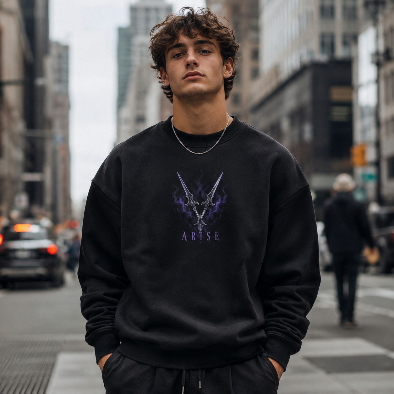 Black sweatshirt with Sung Jin-Woo Solo Leveling Shadow Monarch graphic – photo 4