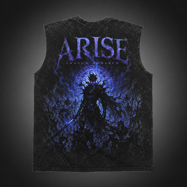 Washed black tank top with Sung Jin-Woo Solo Leveling Shadow Sovereign Rising graphic – photo 1