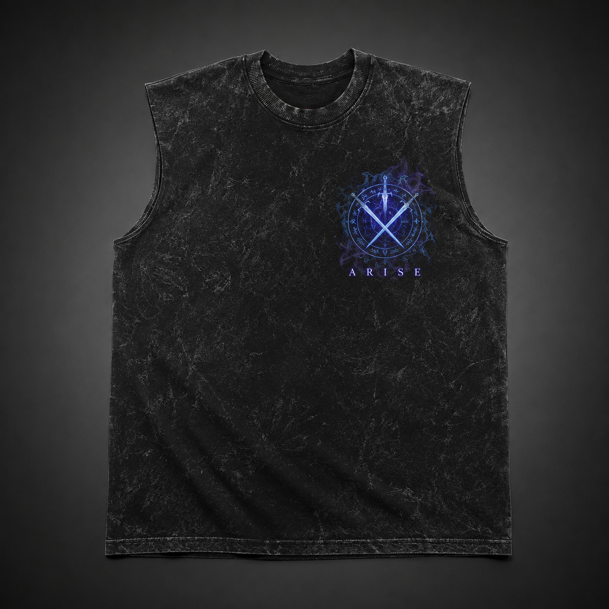 Washed black tank top with Sung Jin-Woo Solo Leveling Shadow Sovereign Rising graphic – photo 2