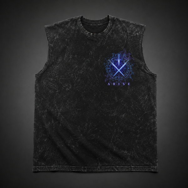 Washed black tank top with Sung Jin-Woo Solo Leveling Shadow Sovereign Rising graphic – photo 2