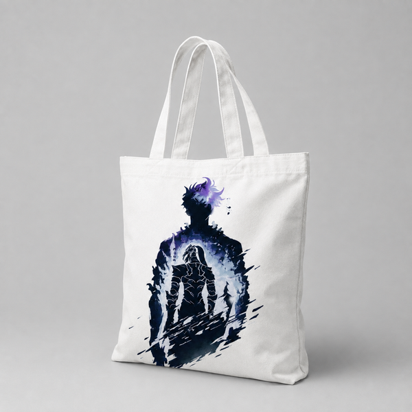 White tote bag with Sung Jin-Woo Solo Leveling Shadow Within graphic – photo 2