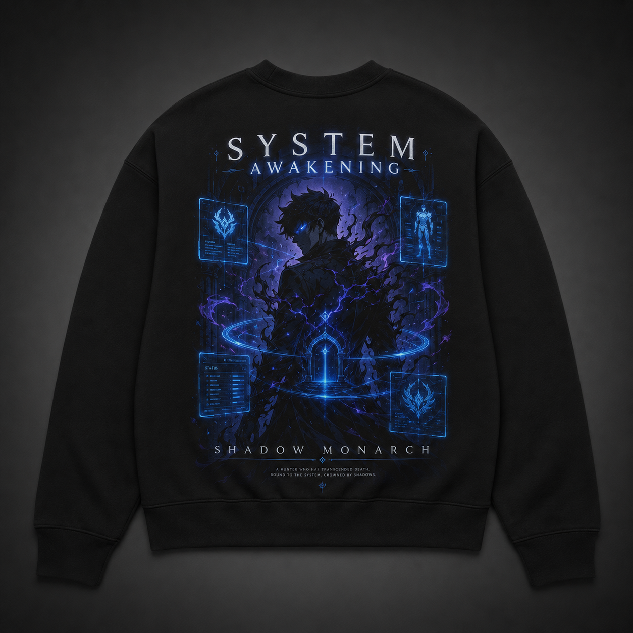 Black sweatshirt with Sung Jin-Woo Solo Leveling System Awakening graphic – photo 1